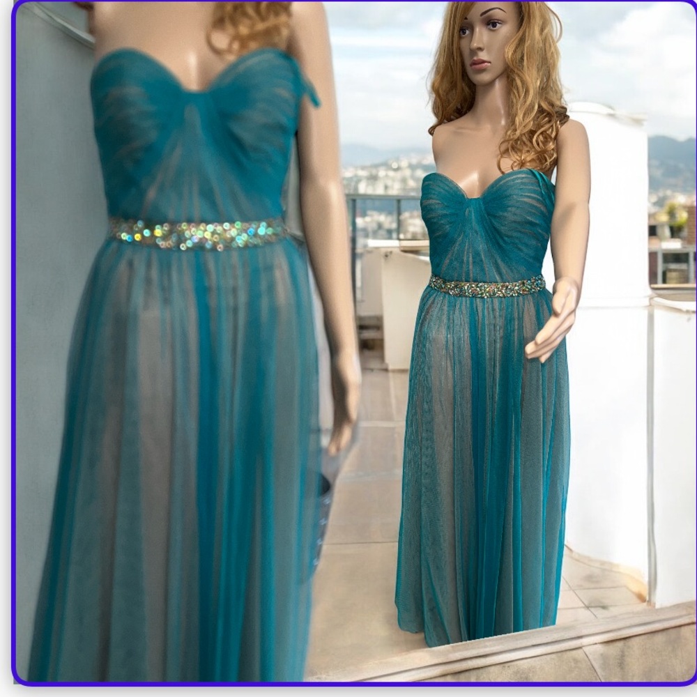 Elegant Teal Strapless Dress